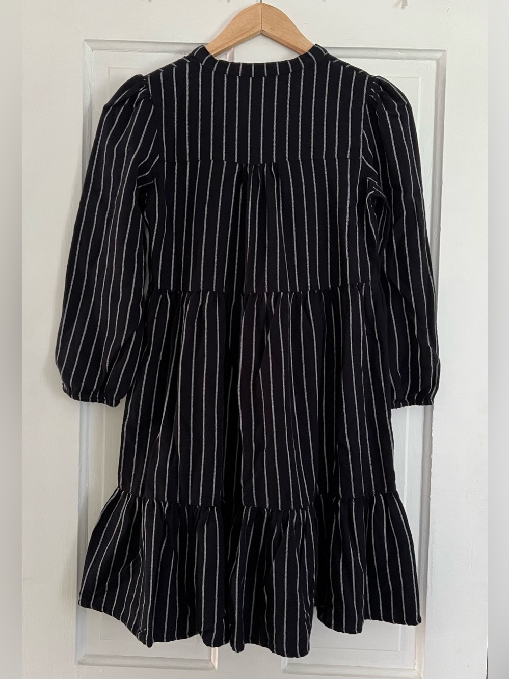 Madison Matthew’s XS Black Stripe Tiered Cotton Babydoll Dress Boho Cottagecore - Picture 4 of 7